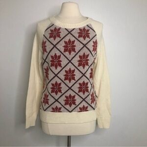 Woolrich Poinsettia Wool-Blend red & cream lambswool blend sweater medium